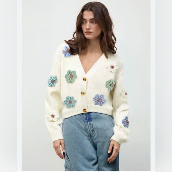Cider Sweaters - Cider Cream Cardigan with Floral Embroidery